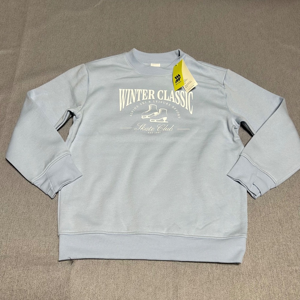 All in Motion Kids Winter Classic Sweatshirt L 10/12 Blue Skate Club Thumbholes